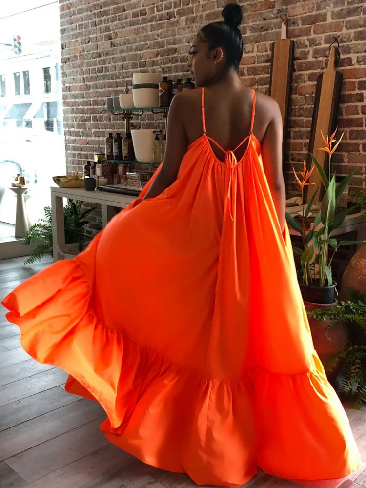 Summer Sexy Sleeveless Camisole Long Hem Dress Solid Color Loose Fit Maxi Skirt for Women