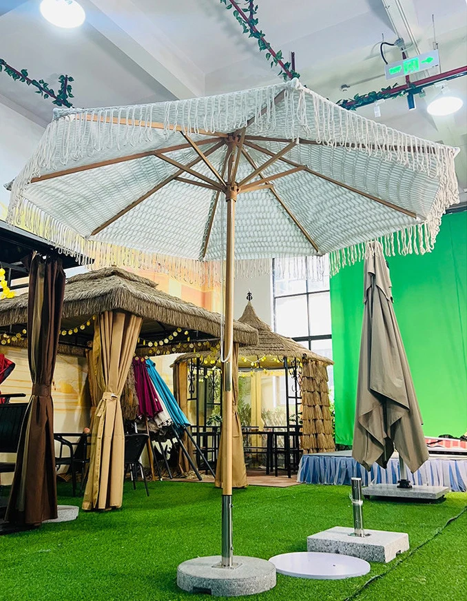 ※a Handmade Macrame Crochet Foldable Waterproof Umbrella With Modern Design For Hotel Outdoor Use Stylish Beach Garden Shade