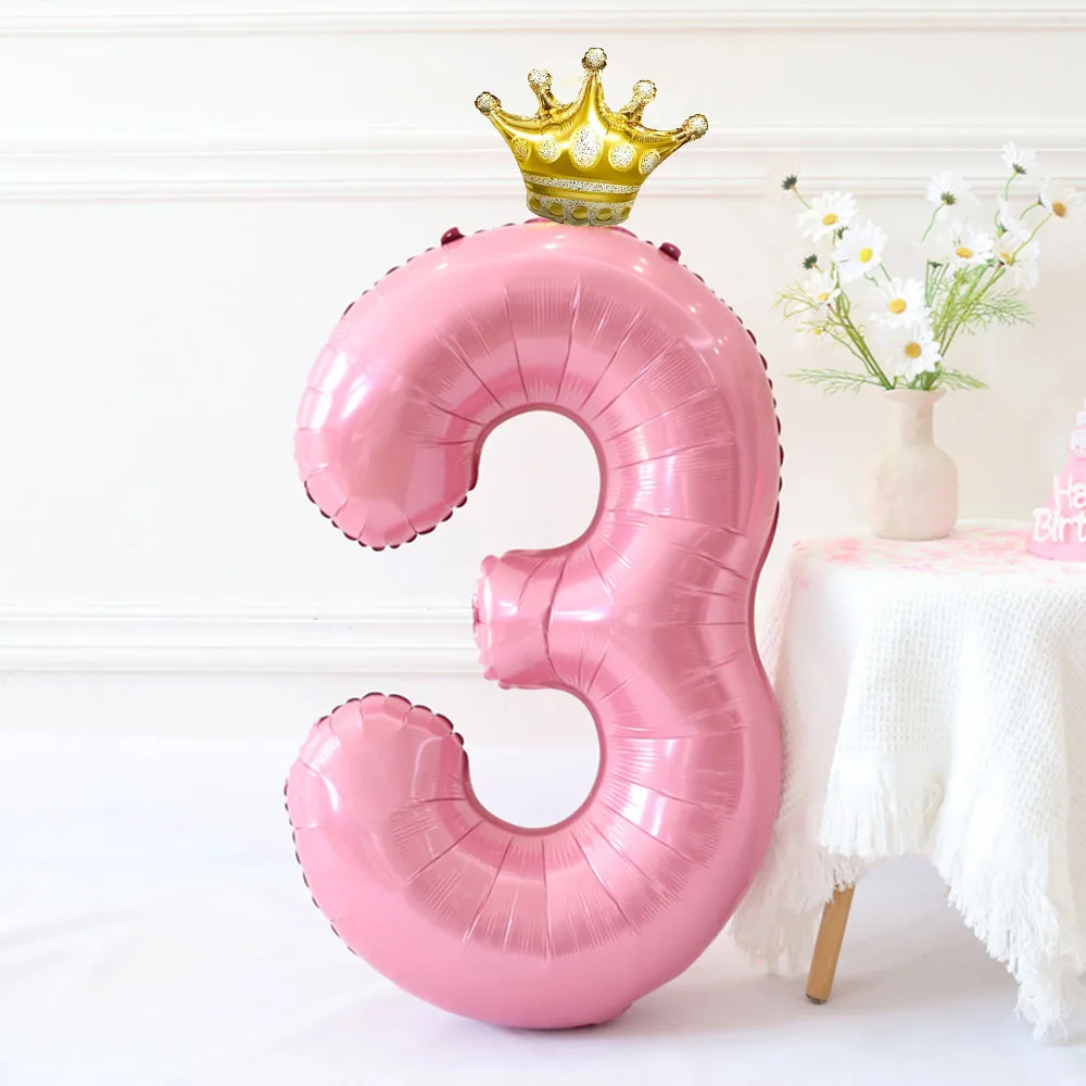 40inch Pastel Light Blue Pink Foil Number Balloon With Crown 1 2 3 4 5 6 Boy Girl Birthday Party Baby Shower Wedding Decoration