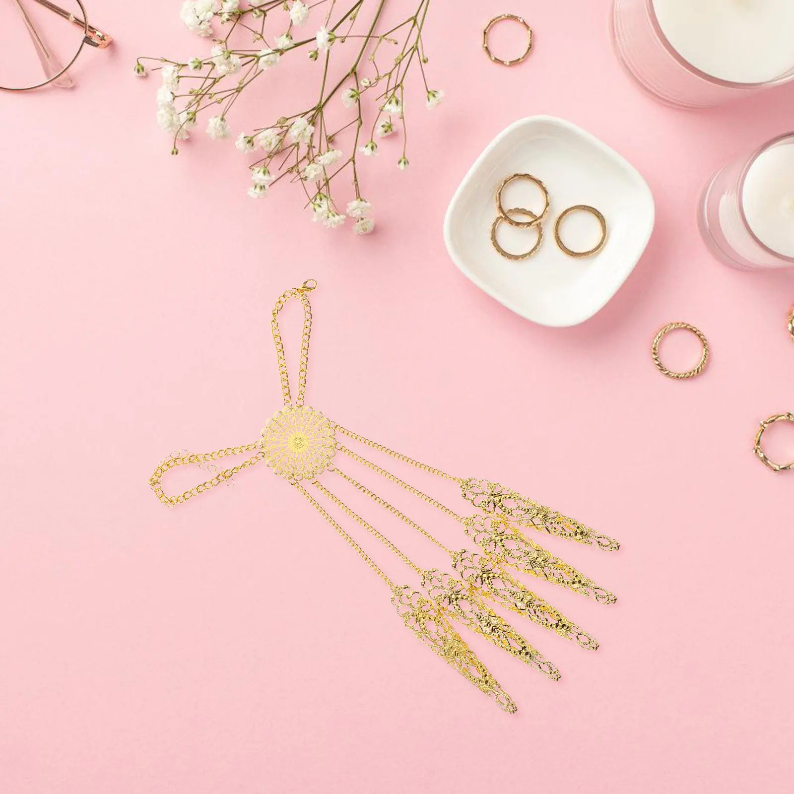 Belly Dancing Finger Nail Tips Bracelet Chic Hand Chain Jewelry Shiny Delicate Dance Hand Jewelry Costume Party Performance