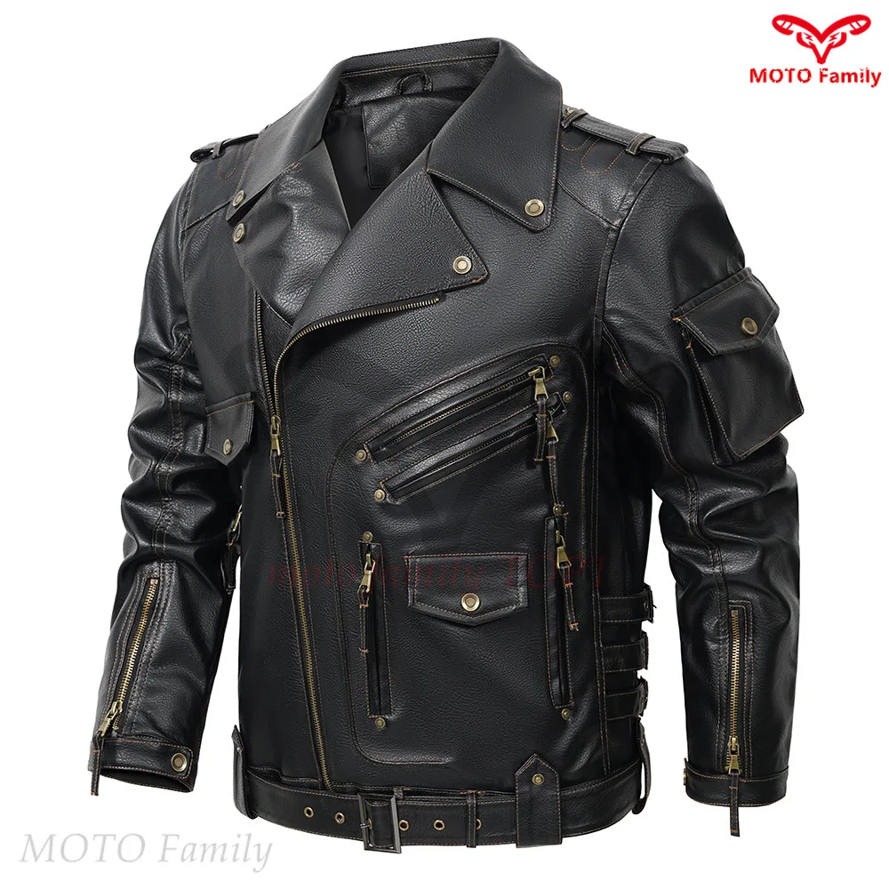 Locomotive PU leather jacket multi-pocket zipper  men's spring winter jacket European size motorcycle jacket men