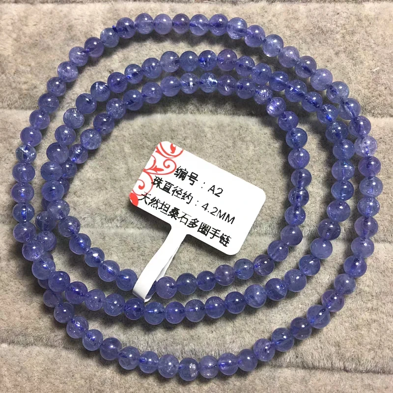 Natural Blue Tanzanite Gemstone 3 Laps Bracelet Clear Round Beads 4.3mm Stone Jewelry From Tanzania Tanzanite AAAAAA