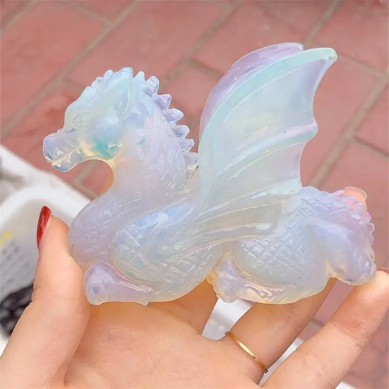 Imagem -06 - Opalita Dragão Escultura Estatueta de Cura de Cristal Reiki Presente Trinket Craft Decoração para Casa 1pc Natural Branco