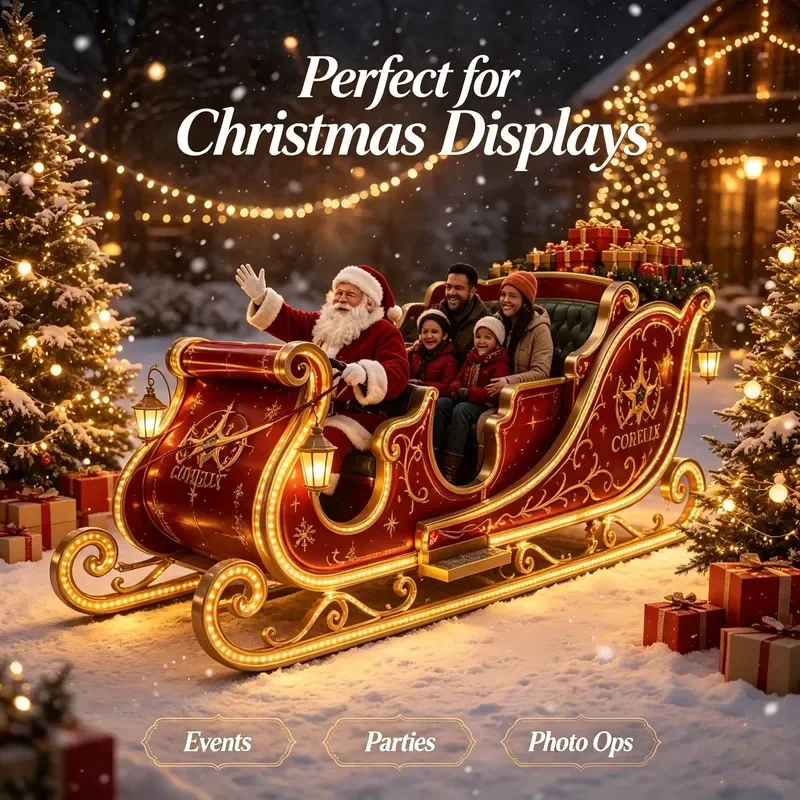 Spring Planting 4-6 Seater Giant Fiberglass Santa Sleigh With LED Lights Outdoor Commercial Mall Photo Christmas Decoration