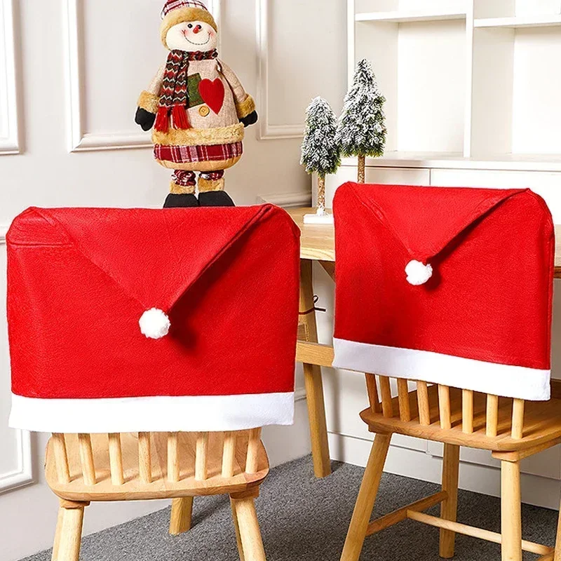 

2pcs Christmas Chair Covers Red Santa Claus Hat Dining Chair Cover Kitchen Table Decoration Home New Year Party Christmas