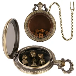 Bronze Watch Case with Dices Coffee Brown Transparent Glass Cover Entertainment Dices Souvenir Gift Pocket Watch Cases