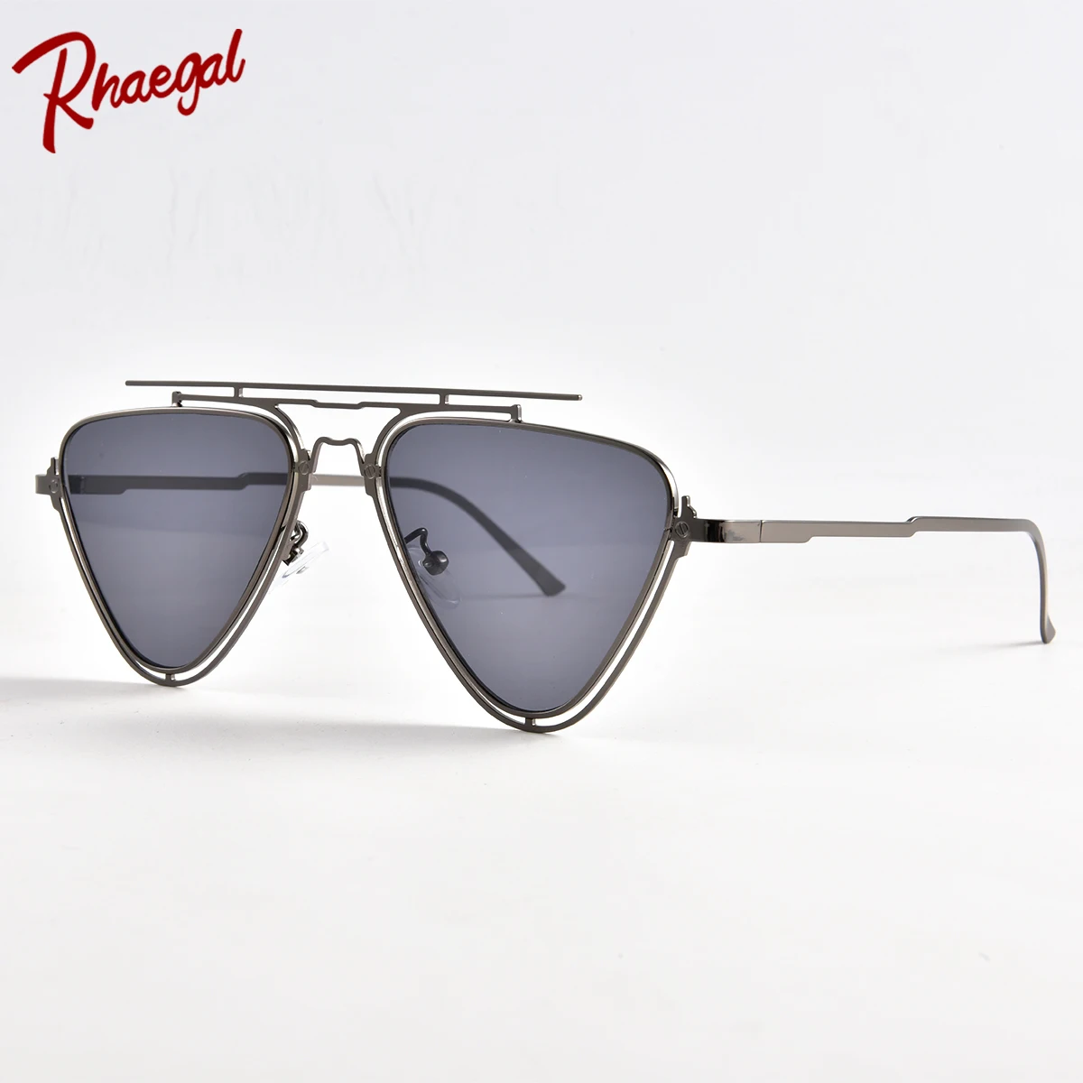 Rhaegal New Trendy Metal Double Bridge Triangle Lenses Sunglasses for Women Men Stylish Design Anti Glare Driving Sun Glasses