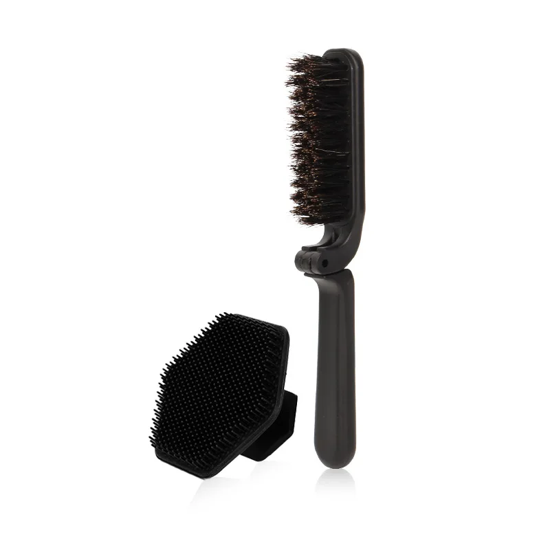 Folding Hair Brush Boar Bristles Pocket Travel Straighten Folding Mustache Brush Collapsable Pocket Hair Brush for Men Portable