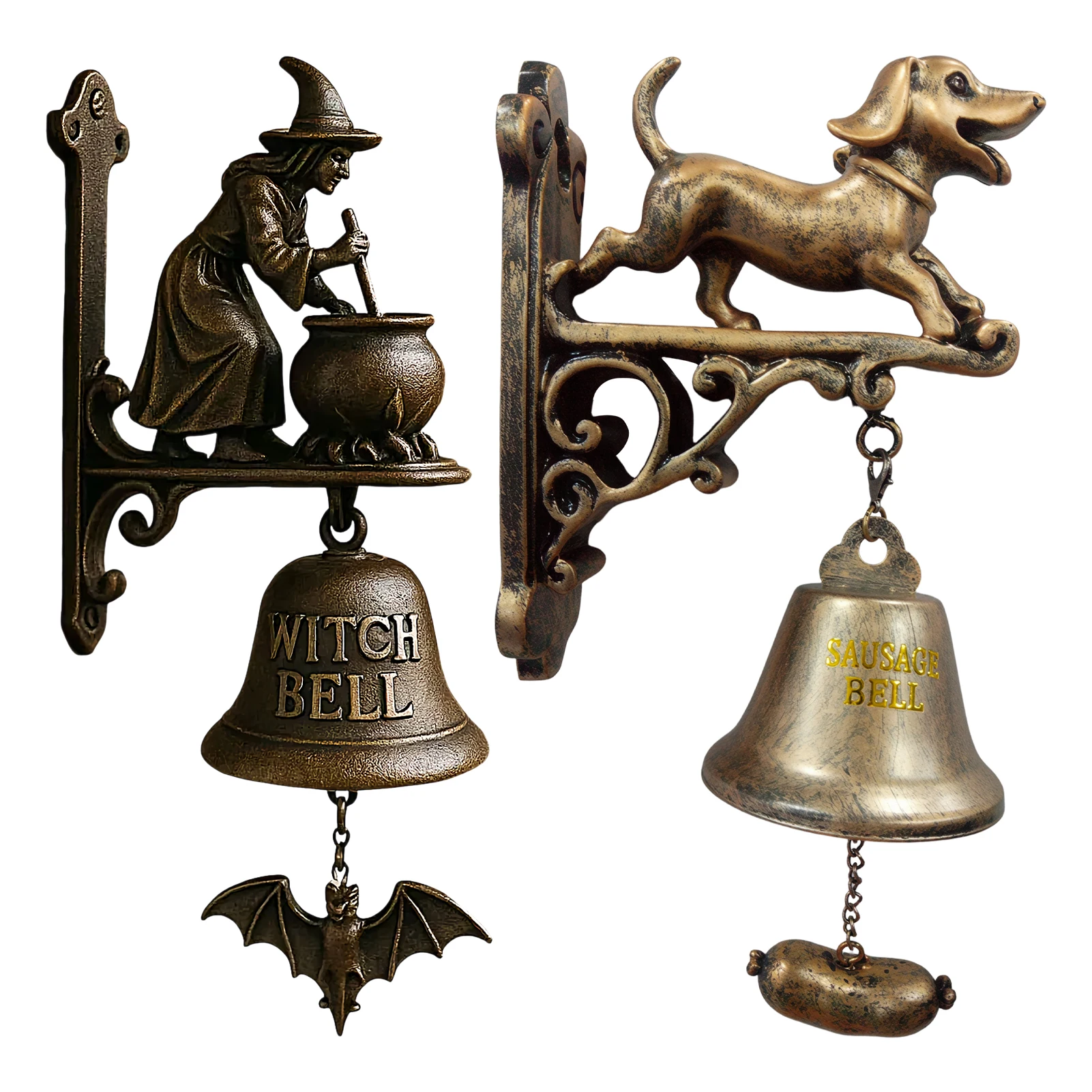 Witch/ Dachshund Doorbell Vintage Dinner Bell Retro Dachshund Shape Farmhouse Door Chime Funny Welcome Doorbell for Home Deco
