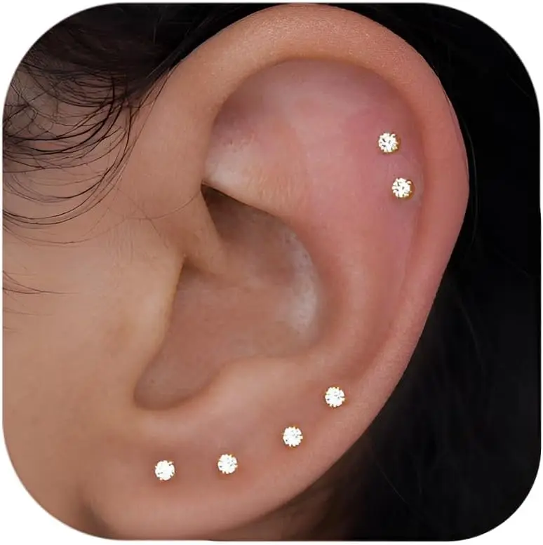 

10 Pairs Hypoallergenic Cubic Zirconia Stud Earrings for Sensitive Ears, Tiny Stackable