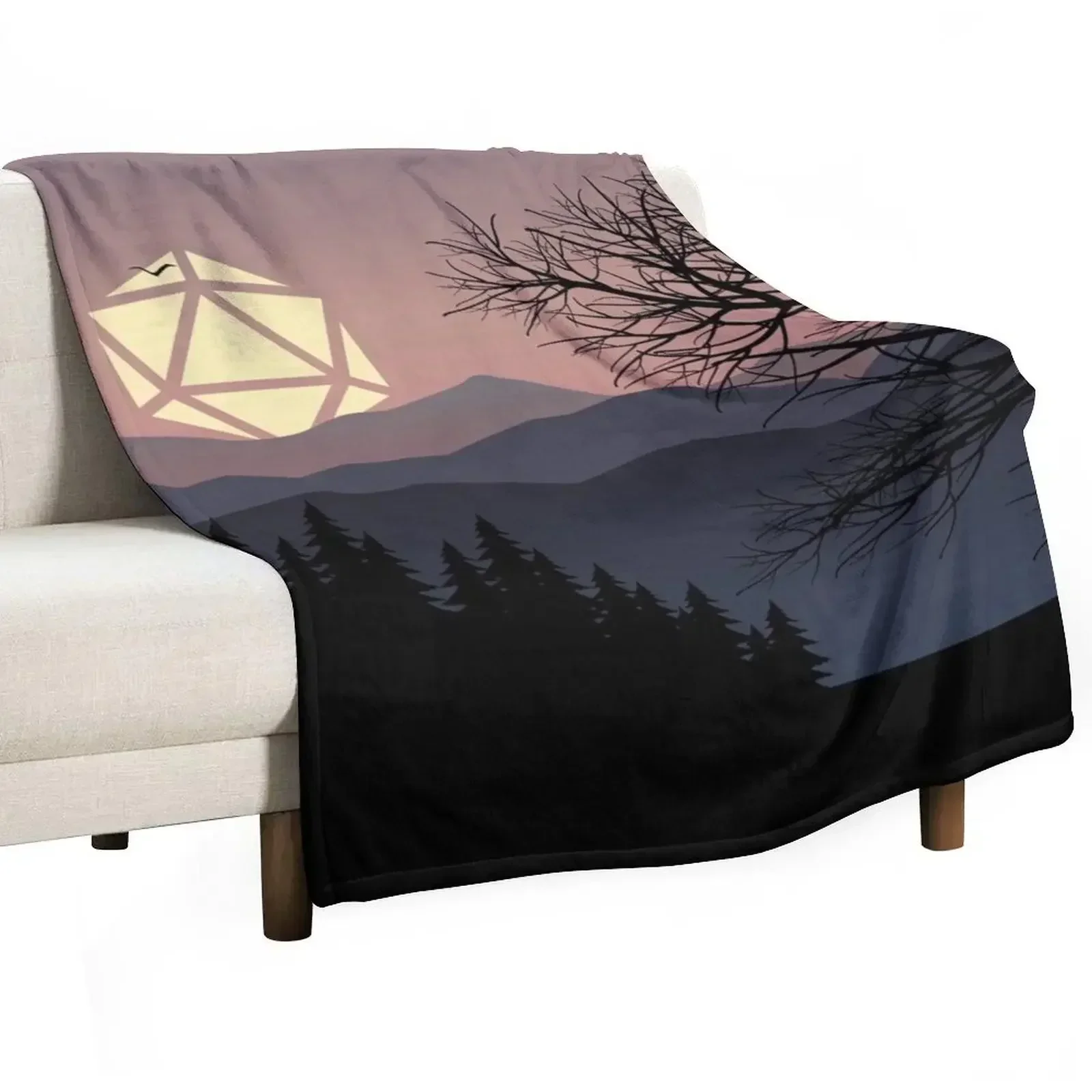 Mountain Birds Sunset D20 Dice Sun Tabletop RPG Maps and Landscapes Throw Blanket Vintage blankets and throws Blankets