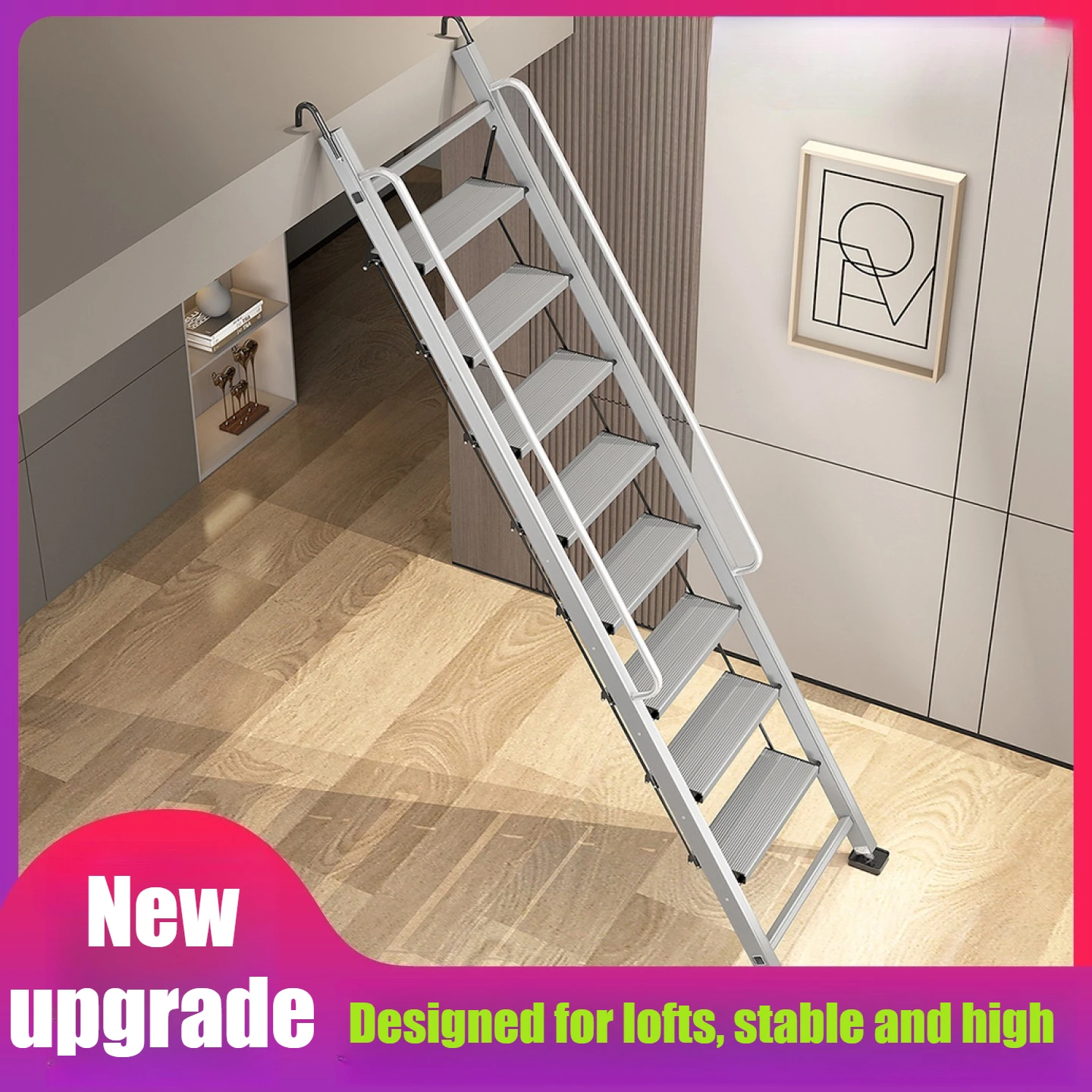 Home outdoor second floor platform loft ladder thickened aluminum alloy folding telescopic mobile dormitory ladder