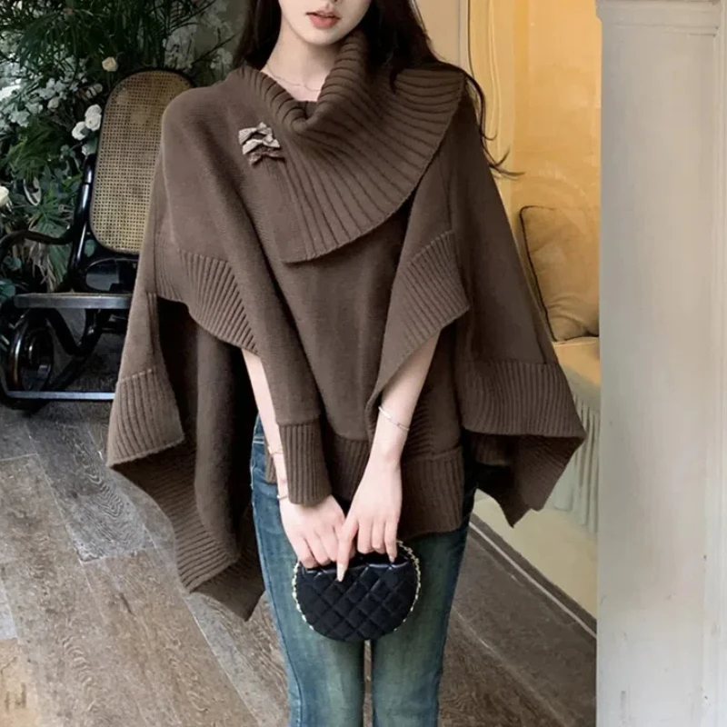 Lazy Style Loose Design Sense Cloak Sweater Autumn Winter New High-end Feeling Irregular Soft Comfortable Commute Top Ladies