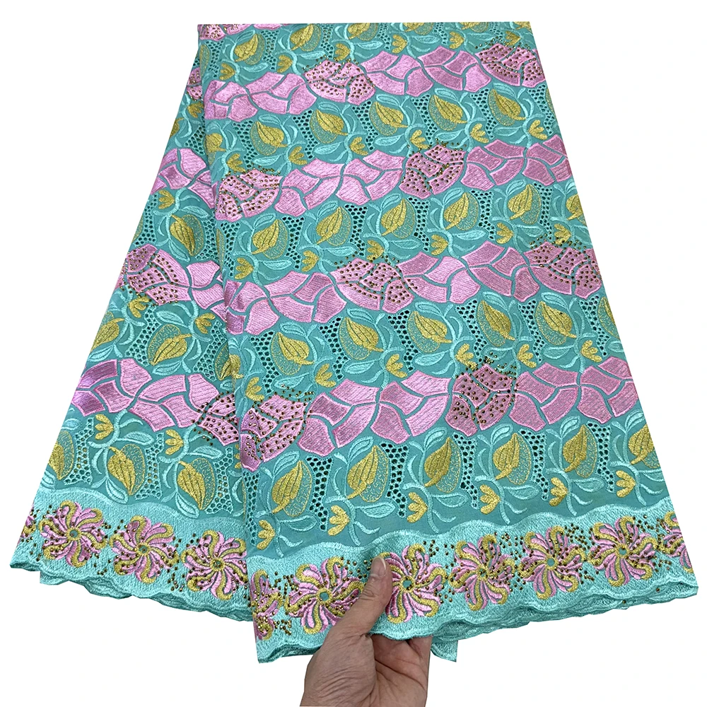 

2026 Newest Embroidered Flowers African Swiss Voile Lace Fabric 100% Cotton Lace Fabric For Sewing Nigerian Party Women Dresses