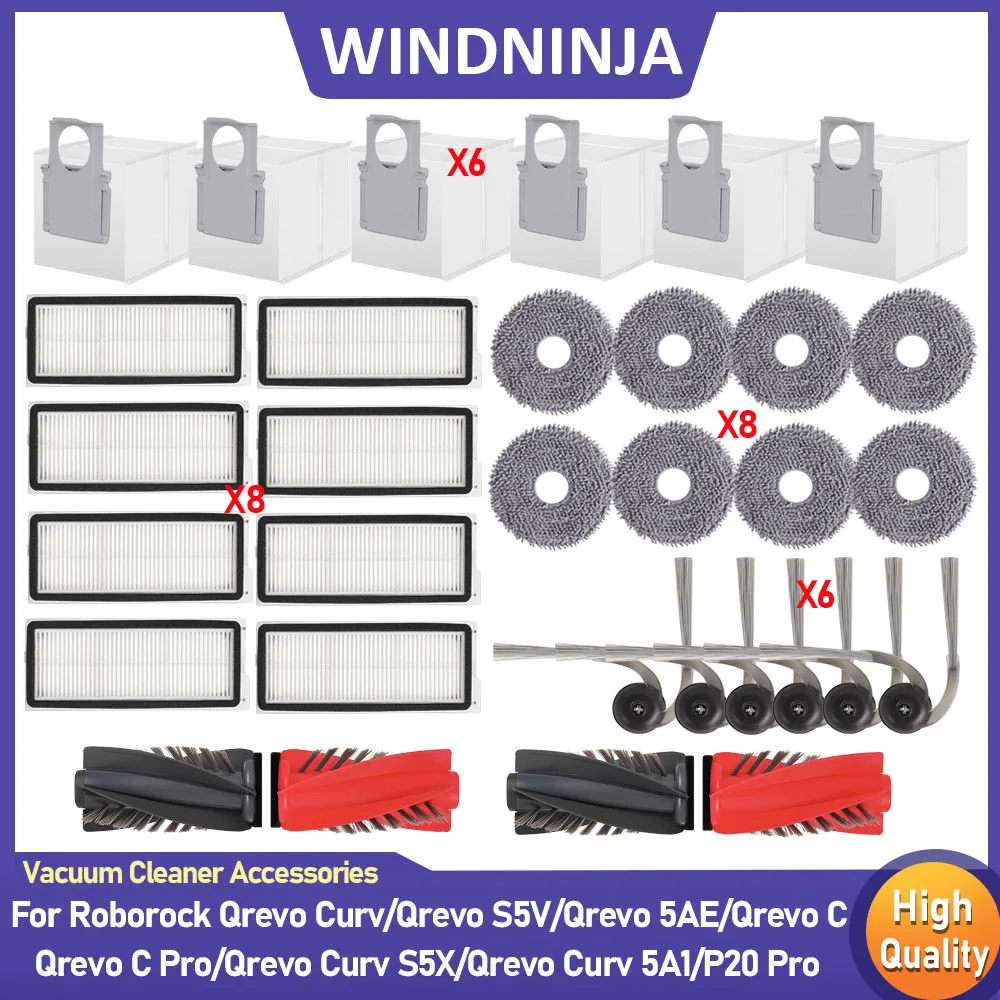Für Roborock Qrevo Curv/S5V/Curv S5X/Curv 5A1/5XC/C Pro/C/CurvC/P20 PRO Staubsauger Hauptbürste Seitenbürste Filter Wischmopp Staubbeutel Ersatzteile