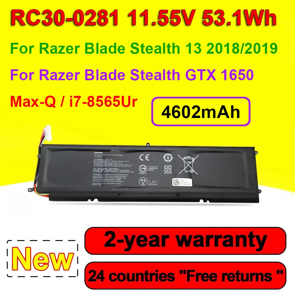 

11.55V 53.1Wh 4602mAh RC30-0281 Laptop Battery For Razer Blade Stealth 13 2018 2019/GTX 1650 Max-Q/ i7-8565U Series High Quality