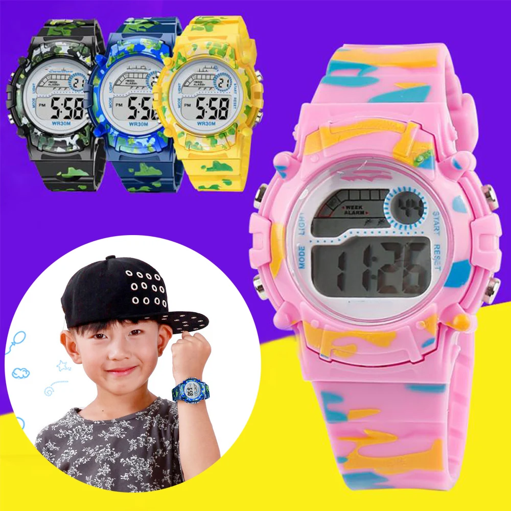 

Календарь Светодиодный дисплей Водонепроницаемый светящийся будильник Светодиодные цифровые часы Спортивные часы Детские часы Электронные наручные часы