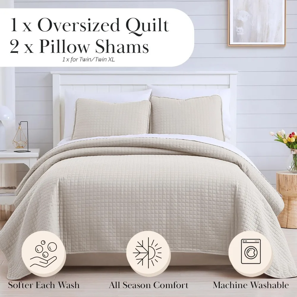 

Full/Queen Quilt Bedding Set, Microfiber Quilts Queen Size, Stain & Pet Hair Resistant Bedding