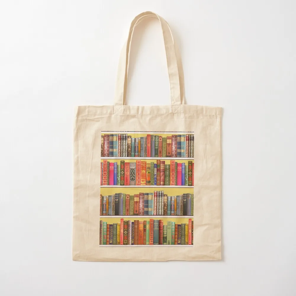 Christmas books, christmas library, Vintage Bookshelf on yellow Tote Bag handbag custom bags