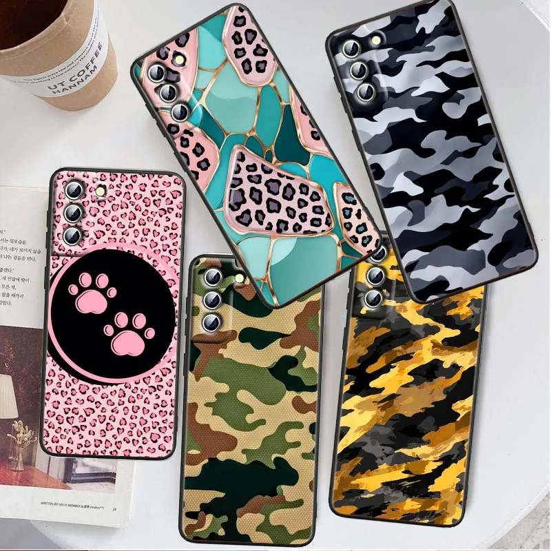 

Camouflage leopard print For Samsung Galaxy S25 S24 S23 S22 S21 S20 S10 Ultra Plus FE 5G Black Soft TPU Cover Phone Case