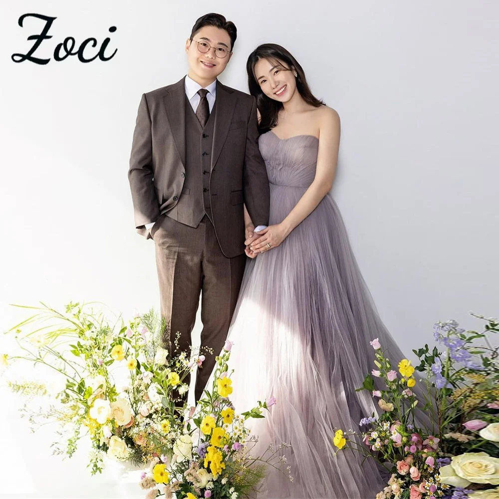 

Zoci Sweetheart Wedding Dresses Strapless A-line Korea Evening Dresses Off Shoulder Fairy Bridal Gown Customized Photos Shoot