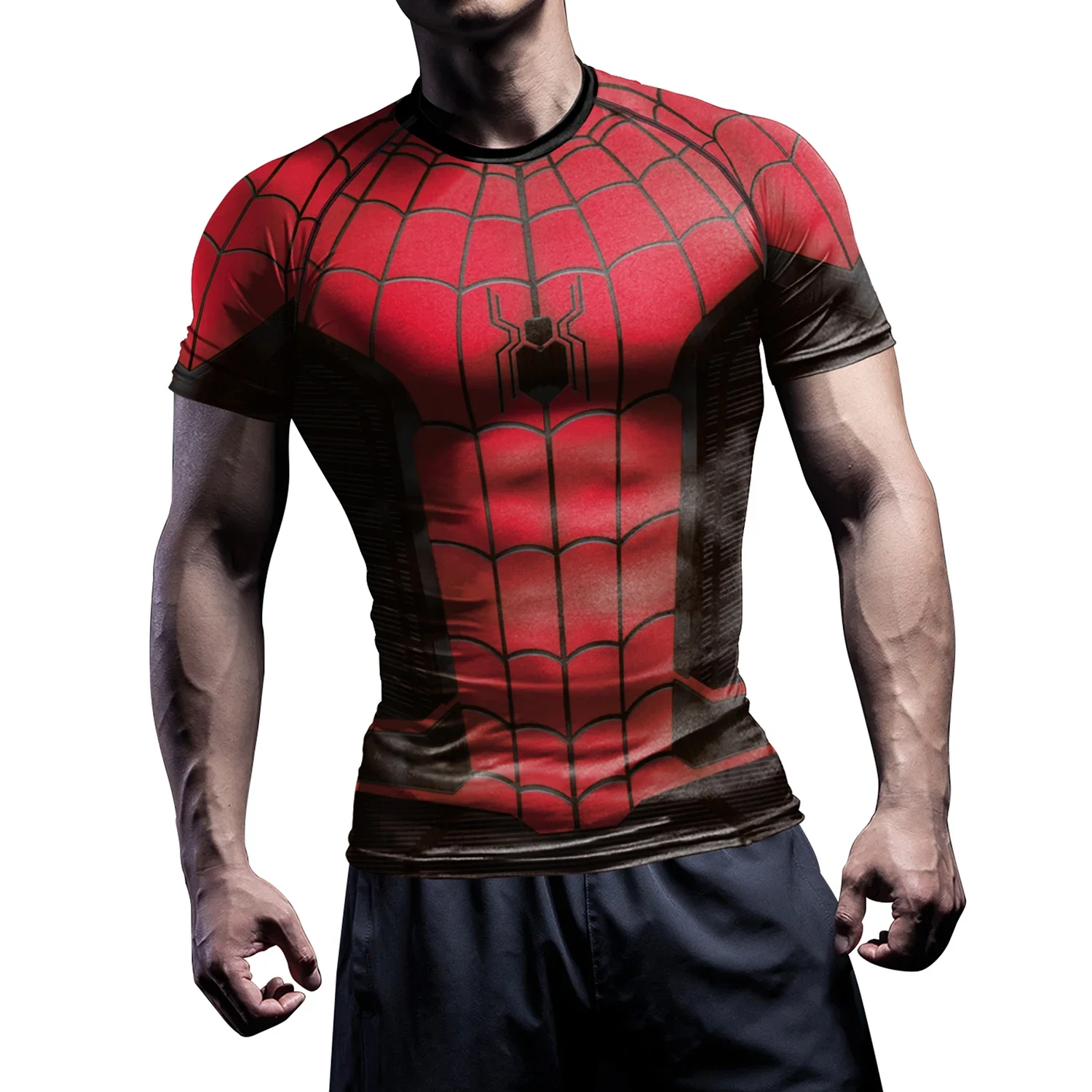 Compression Shirts for Men Short Sleeve Comics Spider Cosplay T-Shirt Superhero Top Elastic Fitness Sportwear Halloween Clothes