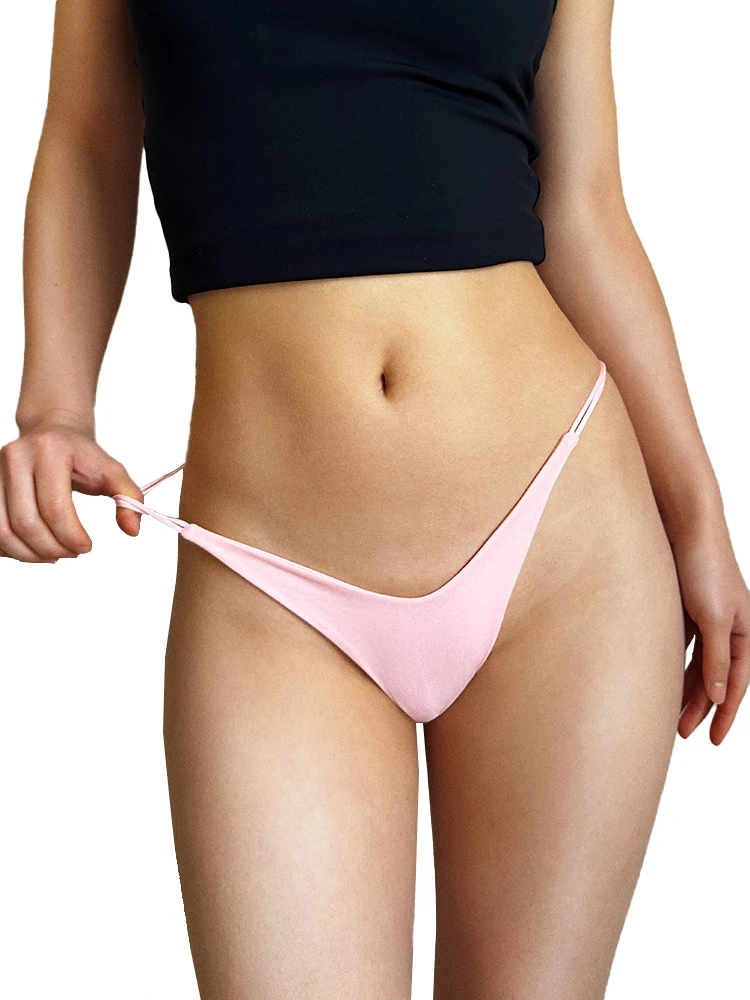 

Belamimi Women Sexy Low Waist Thong Pantie Seamless Thin rope Underwear Female Solid Color G String Lingerie Temptation Bikini