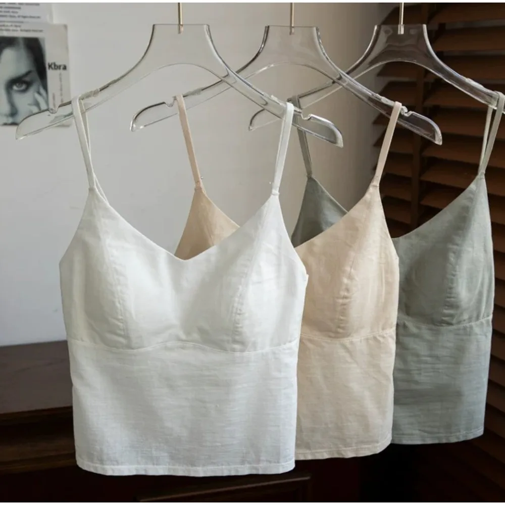 Top tipo camisola de estilo «Old Money» para mujer, con sujetador incorporado, espalda descubierta, sin mangas, ideal para combinar con otras prendas y para looks informales de verano 2026. Tallas 32-38.