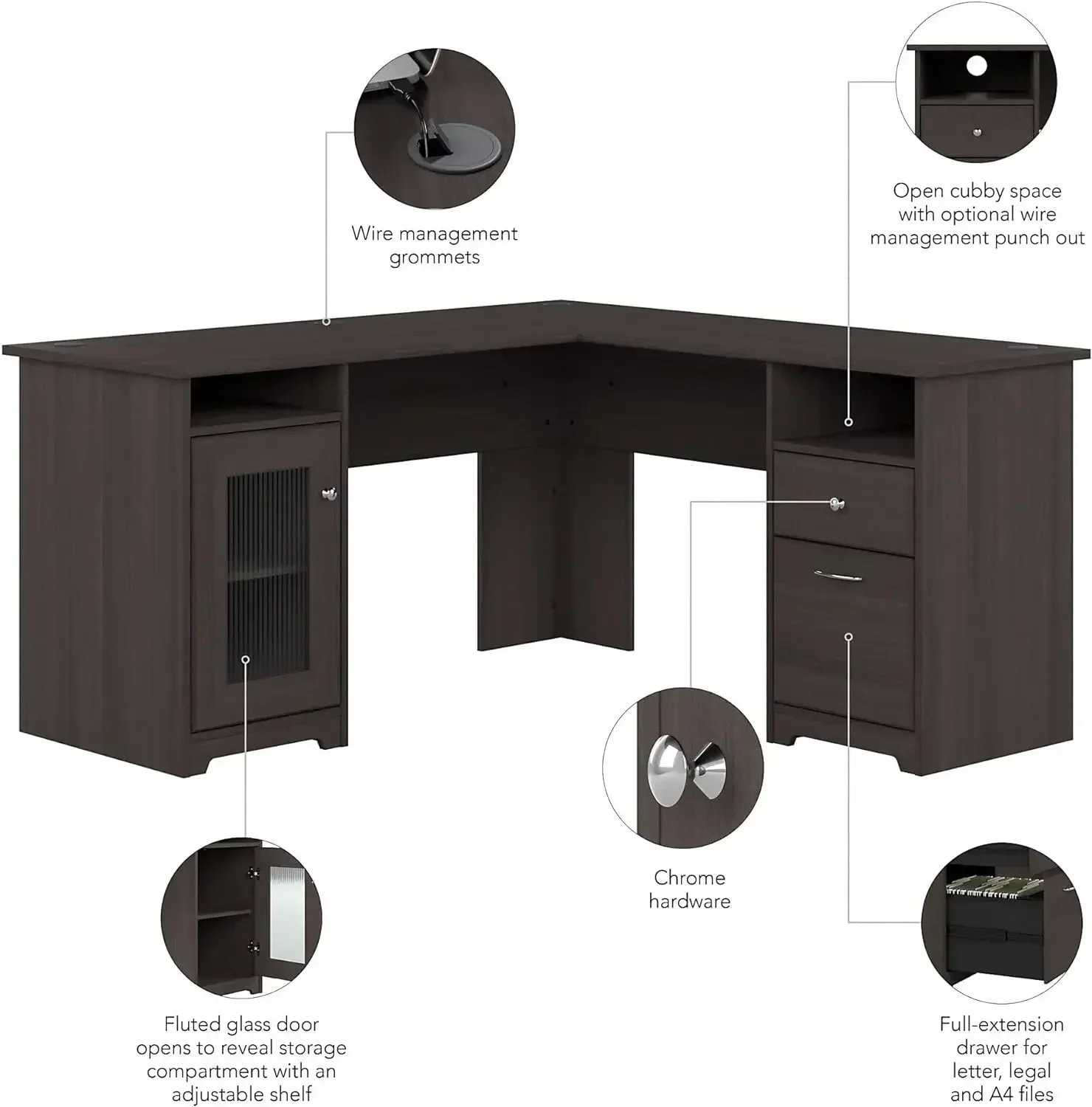 Cabot l geformter Computer tisch in Heidekraut grau | Eck tisch mit Schubladen für das Home Office