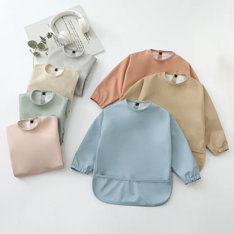 아기 턱받이 손수건 단색 아트 스목 긴팔 방수 유아용 식사 앞치마 아기 수유용품