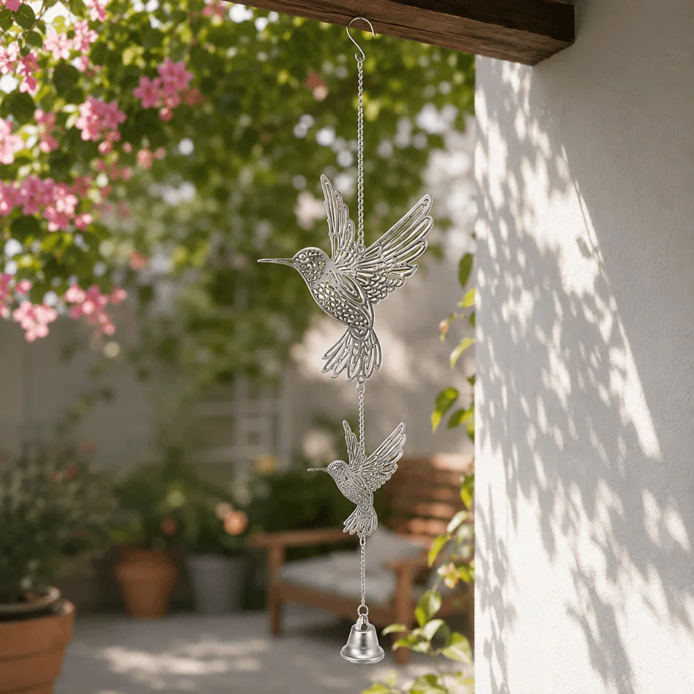 Hanging Pendant Hanging Wind Chime Garden Decor DIY Sun Catcher Bird Wind Bell Hollow Out 2D Flat Hummingbird Wind Chimes