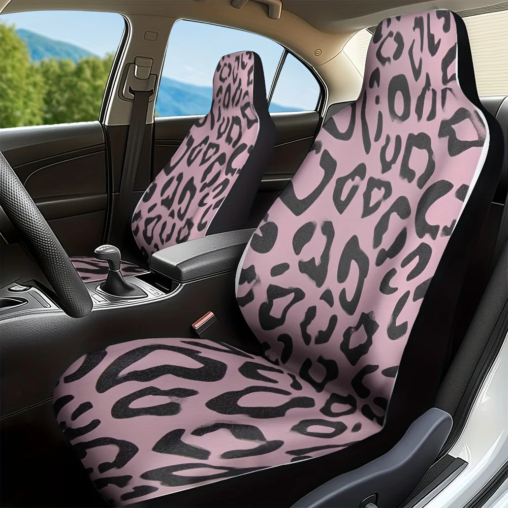 Juego de fundas para asiento de coche de lona con estampado de leopardo rosa, 2 uds., ajuste Universal, asiento de vehículo elegante para hombres y mujeres, suave, lavable, Ea