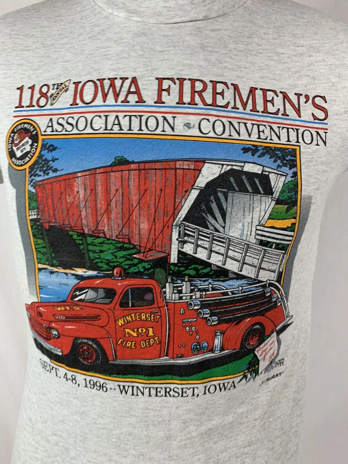 

Vintage Iowa T Shirt Firemen Association Single Stitch USA 90s Gray Men’s Small