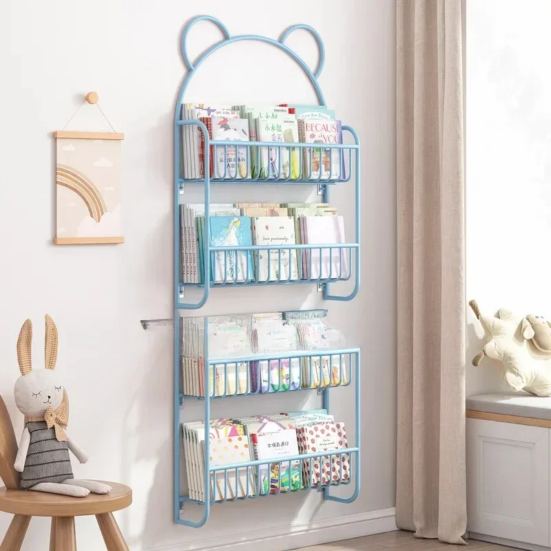 Wall Bookshelf Children Storage Hanging Wall Iron Art Floor Small Large Capacity Bookcase Minimalist Kitaplik Modern Furniture