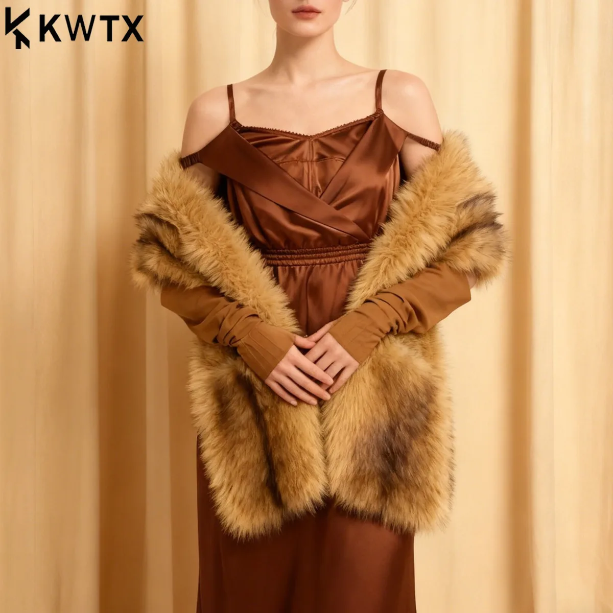 

KWTX 2025 Brand Fashion Faux Fur Scarf for Woman Autumn Winter Fluffy Striped Eco Fox Fur Neckerchief Luxury Shawl Scarves