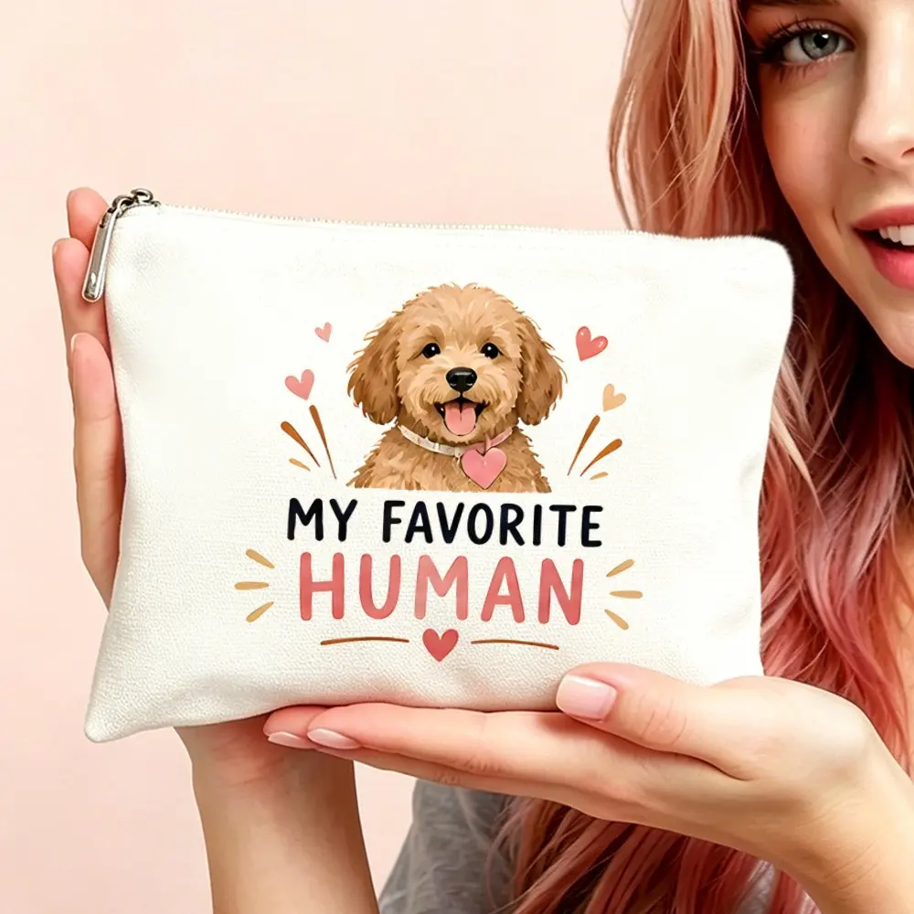 Women Puppy Heart Print Makeup Bag Zipper Closure Cosmetic Toiletry Pouch Compact Travel Suitable Mom Daughters Gifts Birthdays
