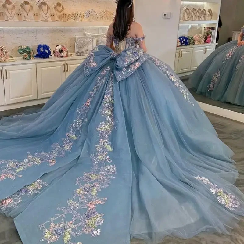 mexican dresses for prom Quinceanera Embroidery Flowers Sweet 16 Party Evening Dress With LOVE for you Mexican Dress Princess Cut Party