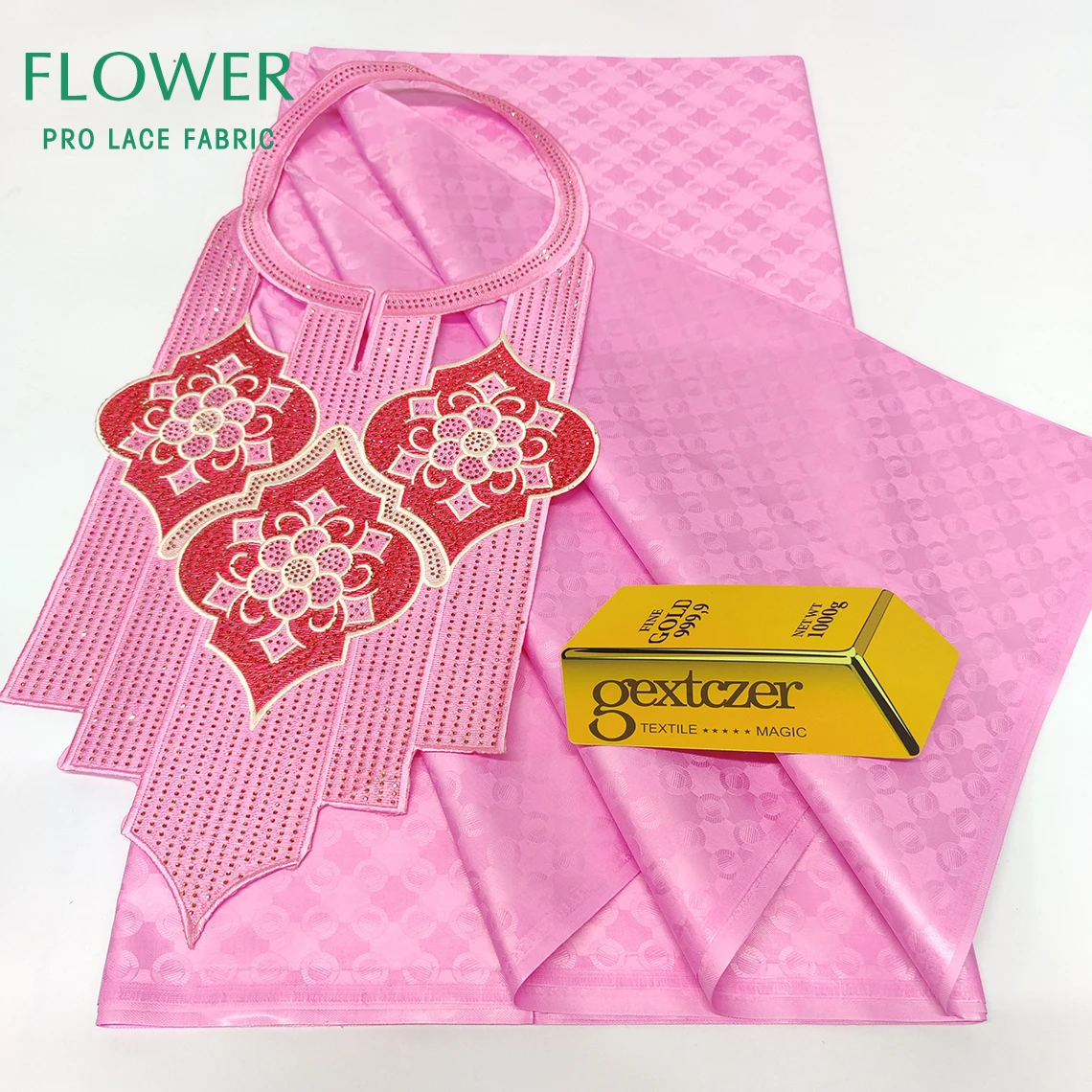 

Африканские женщины Bazin Riche с вырезом и камнями, розовый воротник с вышивкой для невесты, свадебное платье, аксессуары «сделай сам», ткани для бассейна