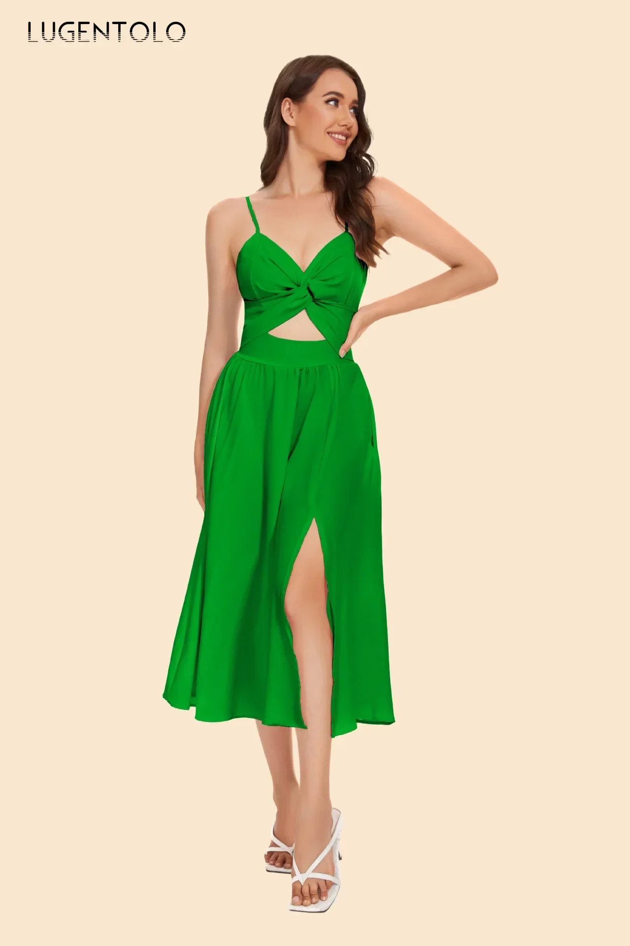 Robe d'été Sexy pour femmes, douce, bretelles solides, sans manches, mode, coupe basse, taille ouverte, grande balançoire, robes Empire