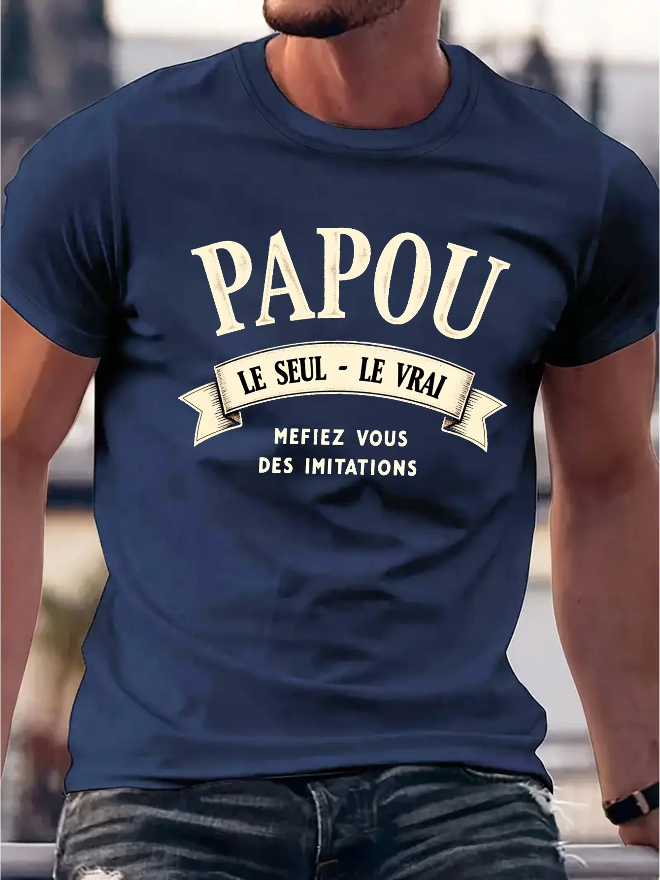Men's PAPOU French Quote Print T-Shirt Casual Short Sleeve Cotton Tee Humorous Dad Gift Streetwear Tops