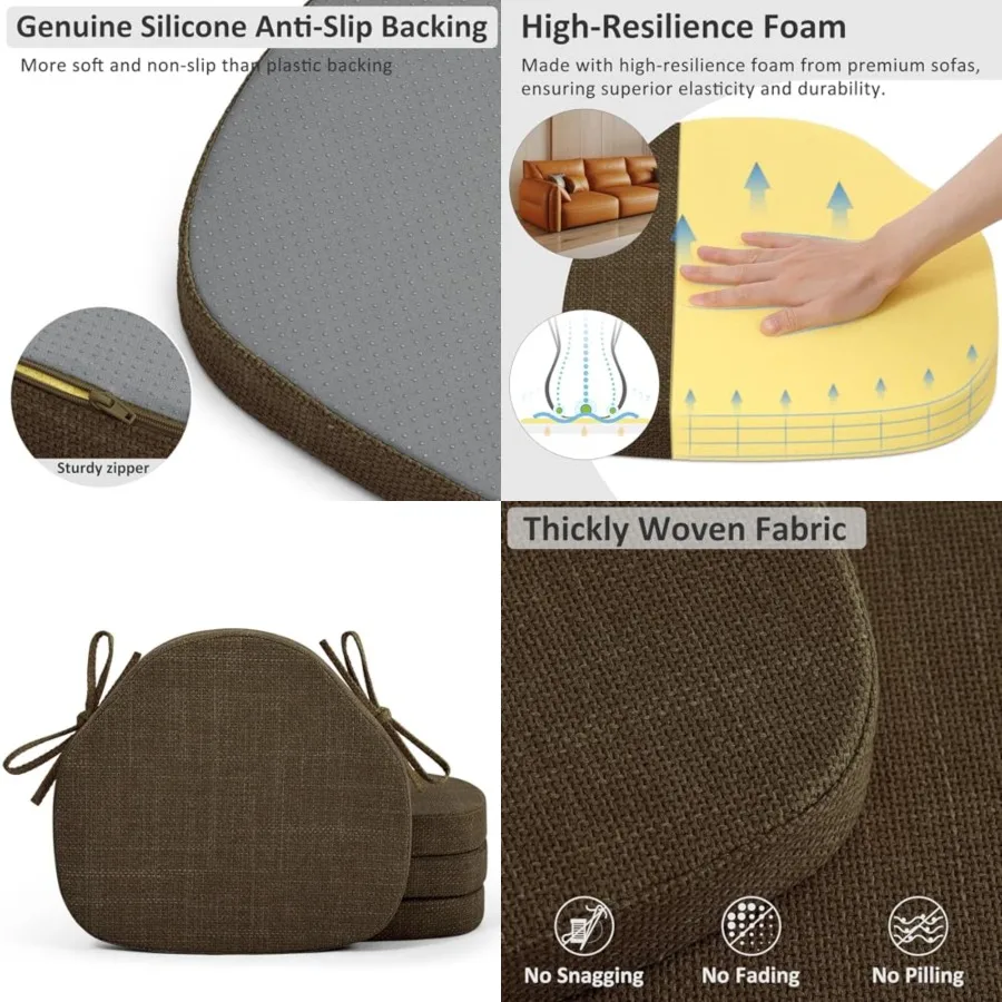 

Dining Chair Cushions Set of 4, High-Resilience Foam Windsor Seat Pads, Kitchen Chair Cushions with Ties and Textured Cover, 4