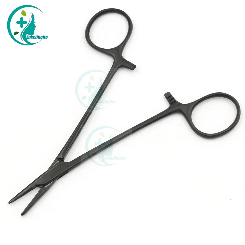 Suporte de agulha de aço inoxidável com alça preta Inserção de porcelana assada Ferramenta de pálpebra dupla Needle Holder Need