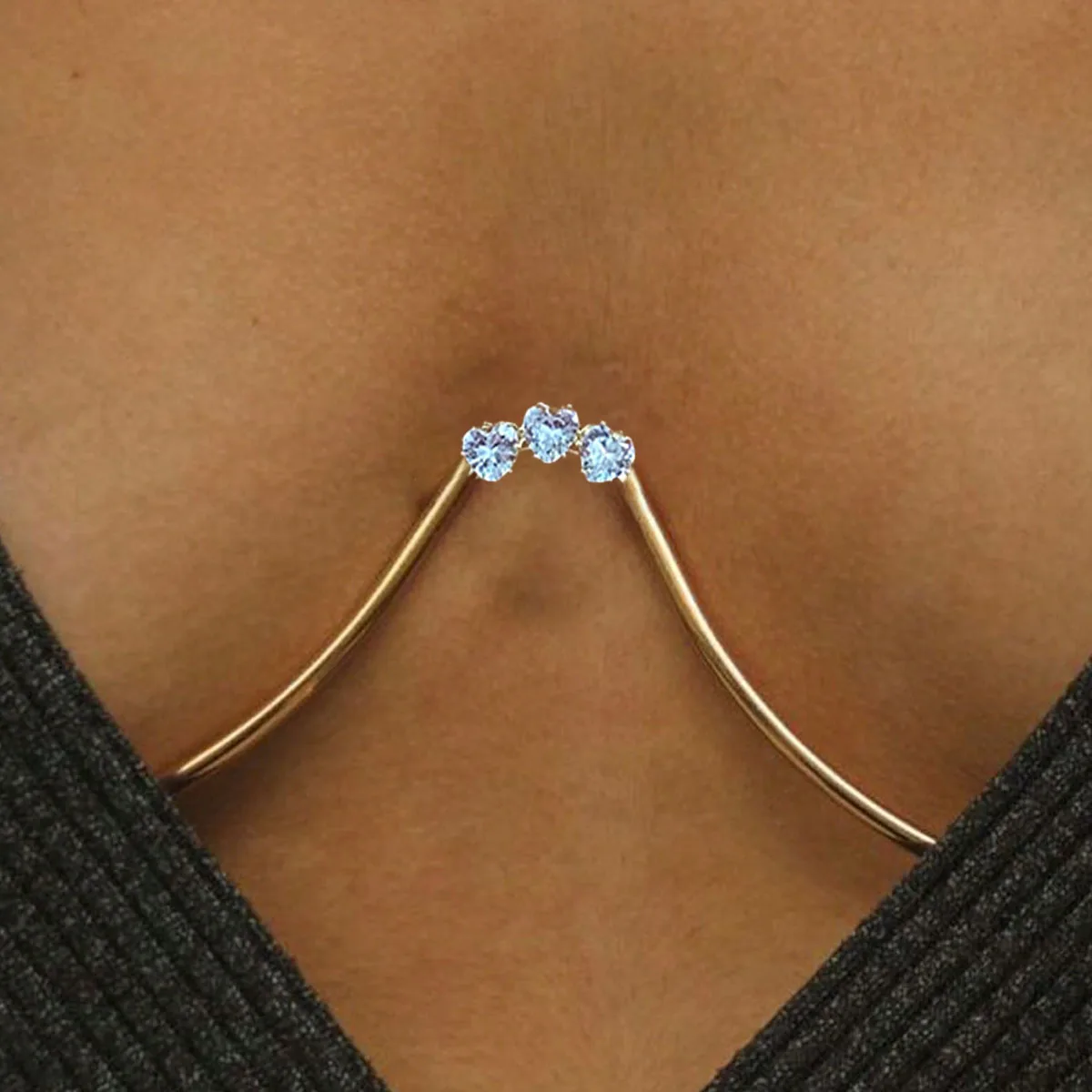 Zircon Heart Shaped Chest Piece Metal Body Chain Sparkling Unique Women's Chest Chain Sexy Charm for Parties