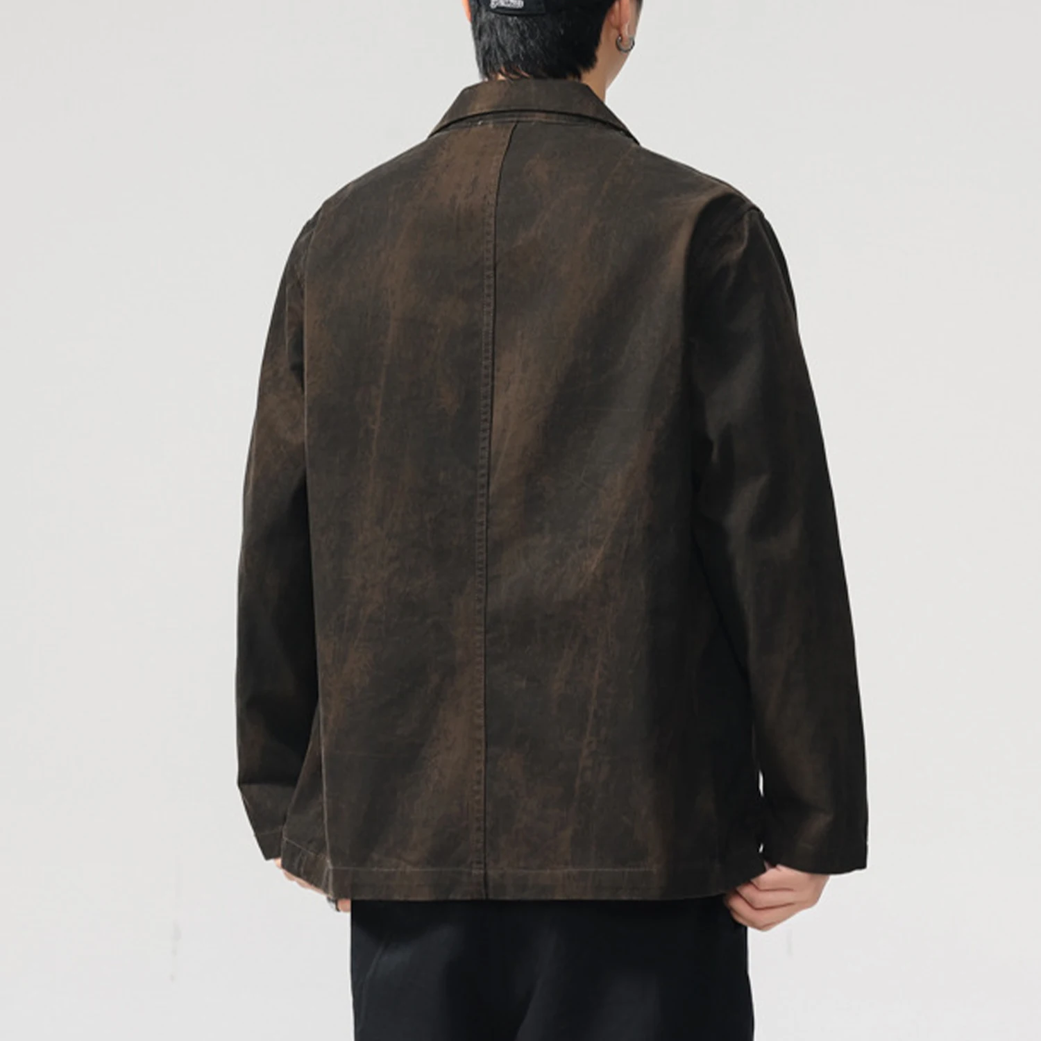 Männer Gewaschene Baumwolle Retro Alte Schmutzige Mode Streetwear Lose Casual Anzug Blazer Cargo Jacke Cityboy Frühling Herbst Mantel Oberbekleidung