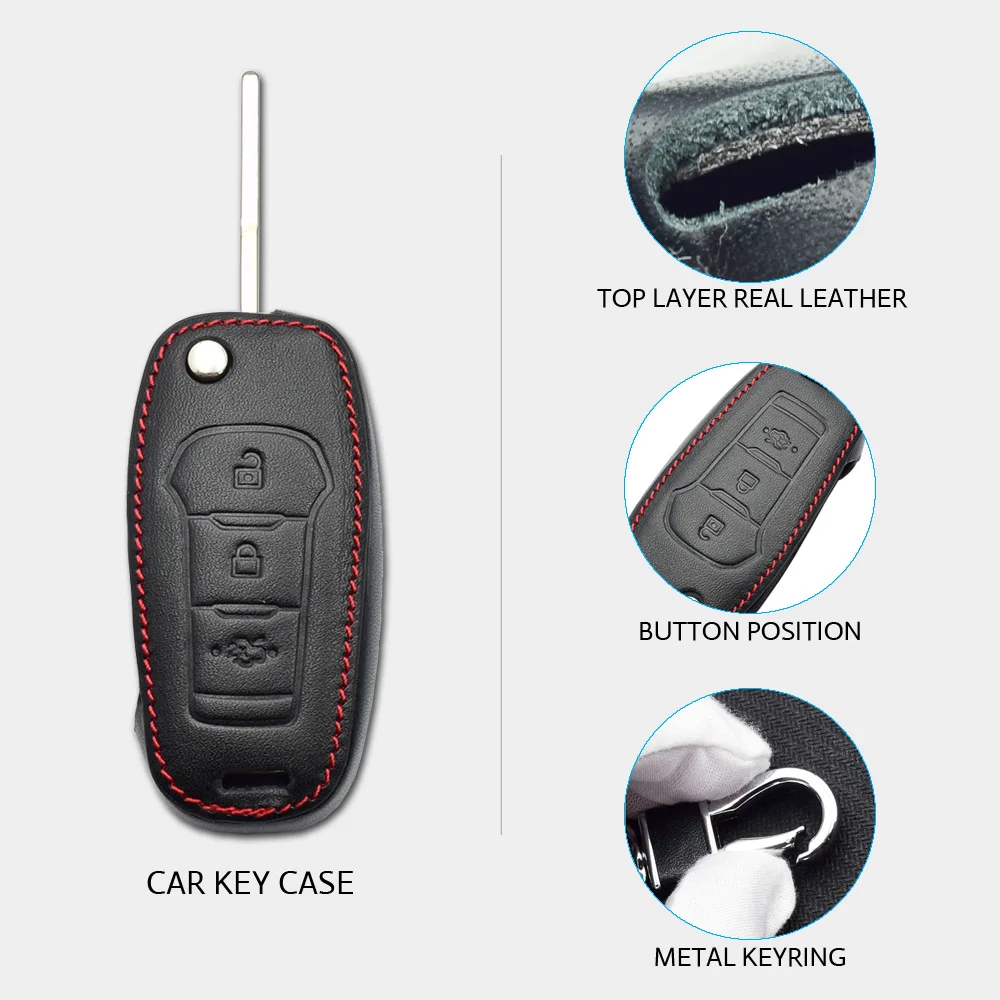 Leder Auto Schlüssel Abdeckung Flip Fernbedienung Fobs Shell Fall Zubehör Für Ford Ranger F-150 F-250 F-350 F-450 F-550 Escape Mondeo Fiesta – Detail 2