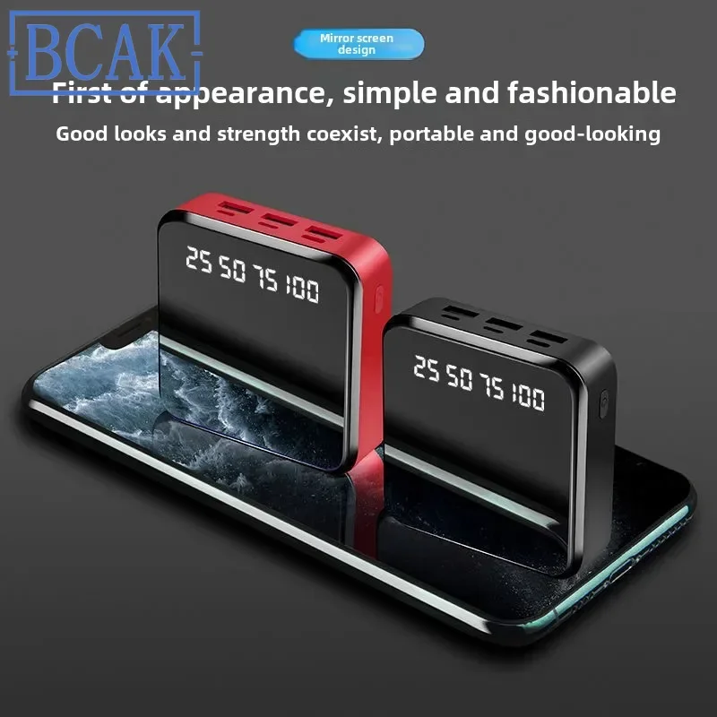 New Style Digital Display Power Bank Large Capacity Mini 10000mAh Mirror Mobile Power Bank Portable BCAK