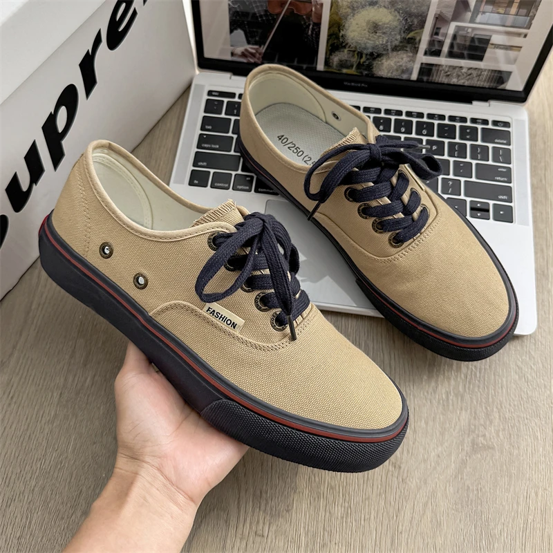 

Boys' Casual Canvas Skateboard Shoes with Patchwork Low Cut Shoes Men's Minimalist Fashion Sneakers Trendy Lace Up Flat Bottom