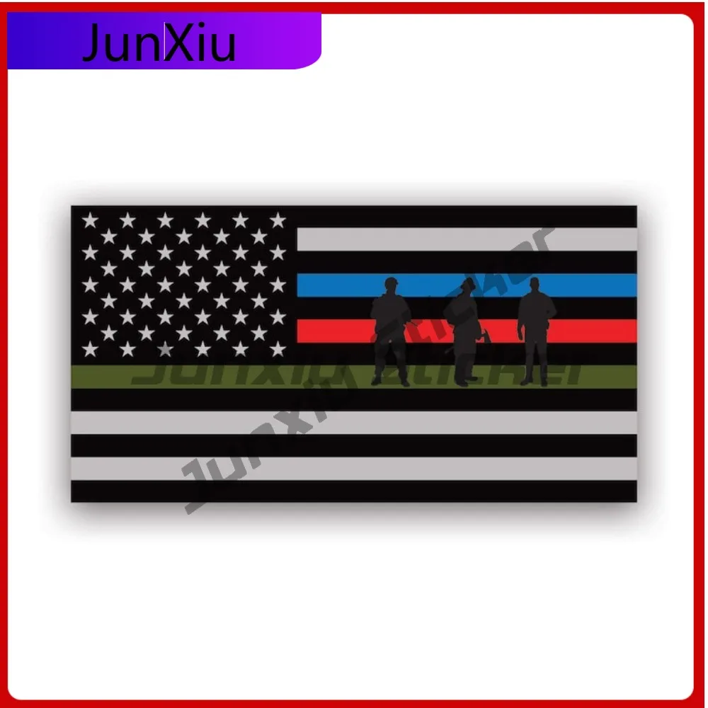 

Thin Blue Line Flag Military Firefighter Cool Window Waterproof Vinyl Decal For Motocross Protection Creative Sticker Outdoor