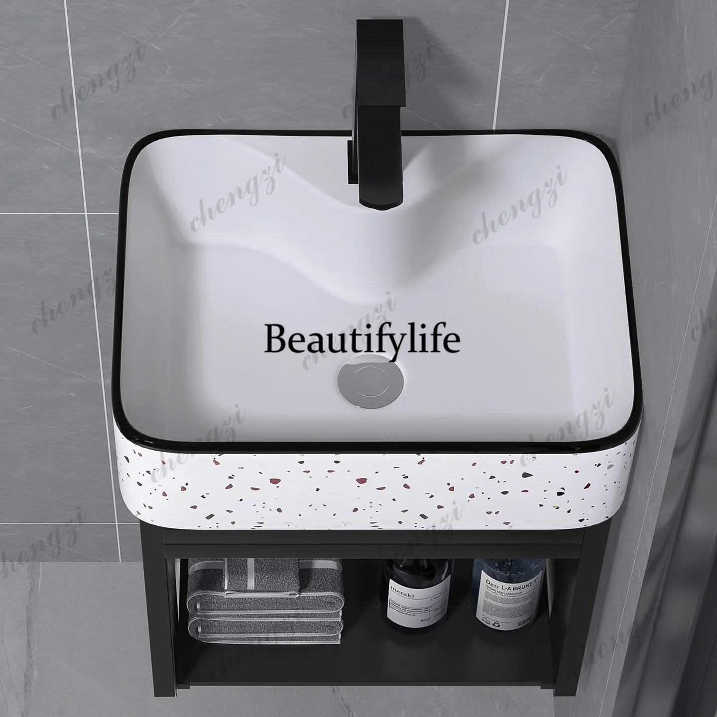 Small apartment wall-mounted wash basin cabinet combination ceramic, bathroom waterproof simple wall-mounted basin