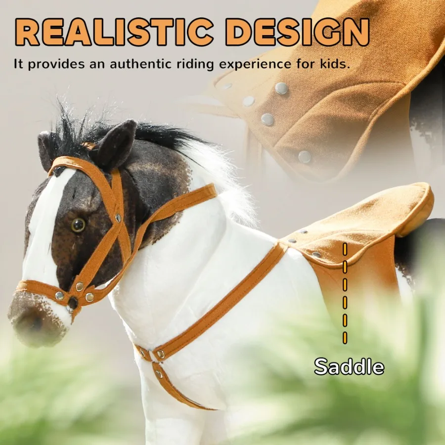 Qaba rit op paard voor peuters 38 jaar oud rijpaard met buurgeluid knuffeldier paard speelgoed voor met vulling bruin